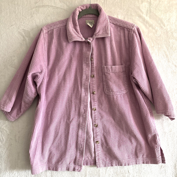 Vtg L.L. Bean Corduroy Button Up Shirt Sz M Shacket Top Pink 3/4 Sleeves - Picture 1 of 8
